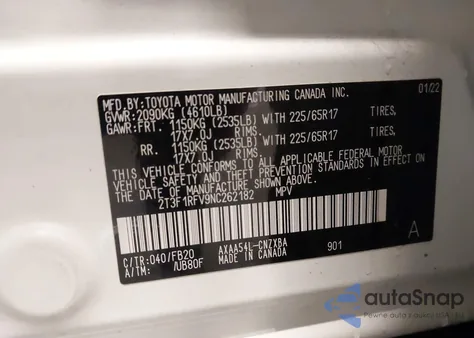 2022 Toyota Rav4 Le from USA, damaged, VIN 2T3F1RFV9NC262182